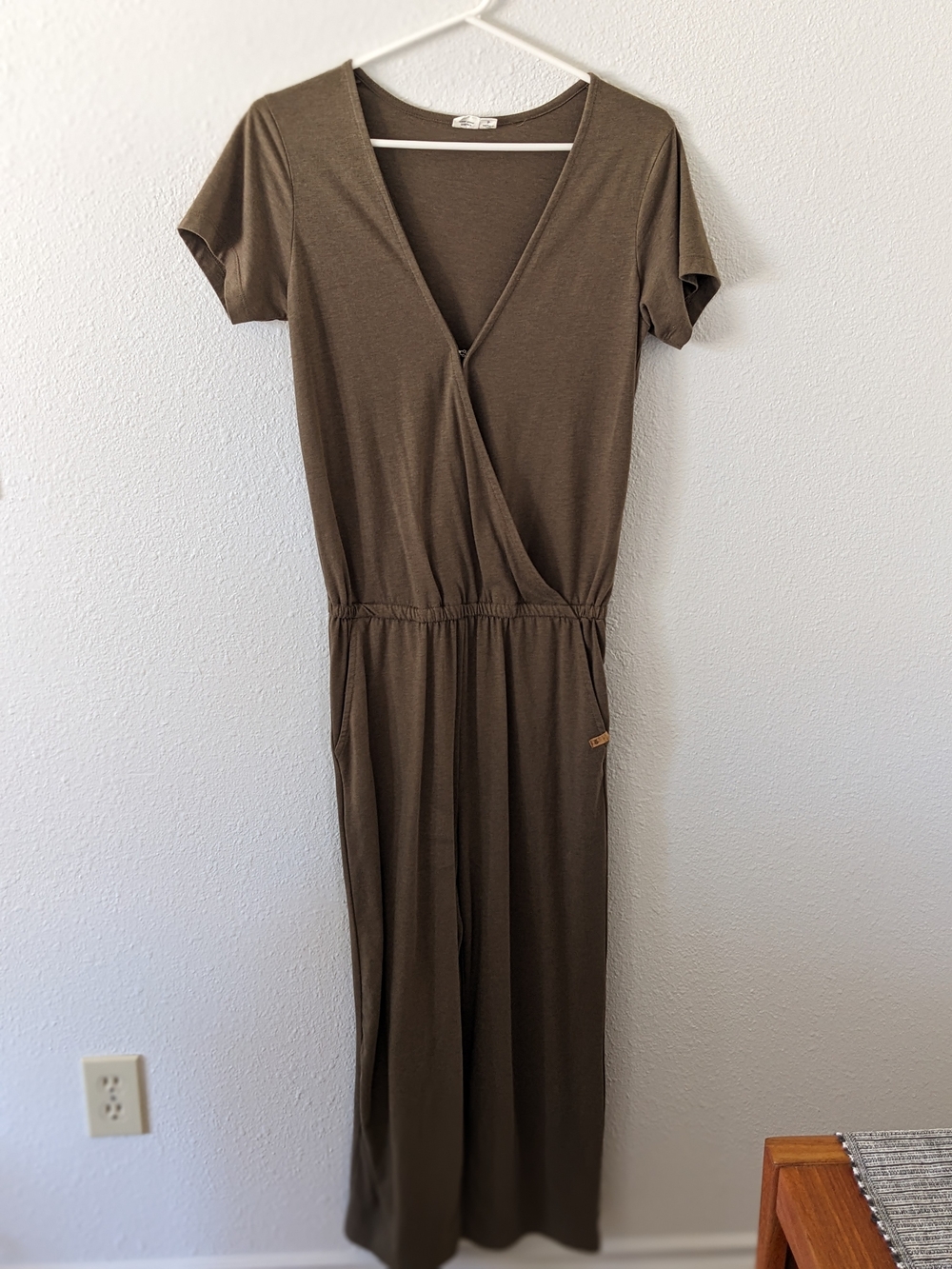 Tentree Sustainable Army Green Wrap-Front Wide Leg Jumpsuit